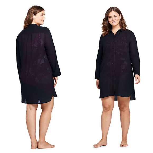 Lands' End Swim Nwot Lands End Shirt Swim Cover Up 416 Black Poshmark